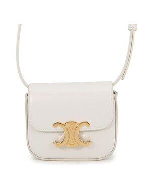 Celine Shoulder Bag Triomphe Mini Claude Shiny Calf Leather White